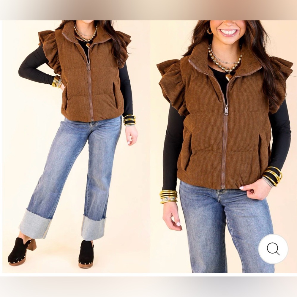 NEW!! Brown Ruffle Sleeve Vest. It is a size 3X but it fits more like a 1X or XL